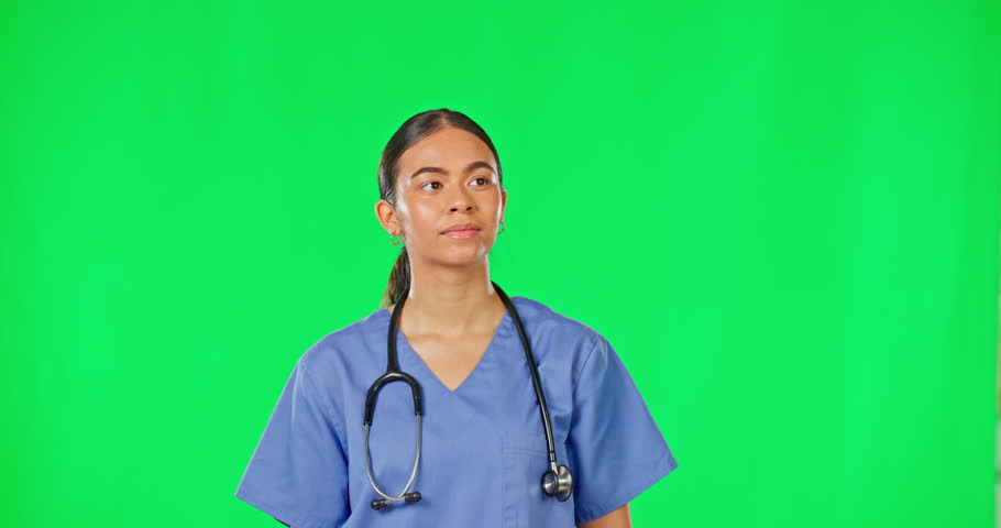 Healthcare, green screen and woman doctor in vr with advice, information or health care announcement. Help, medicine and medical professional chromakey presentation of hospital on studio background. | Shutterstock HD Video #1101939383