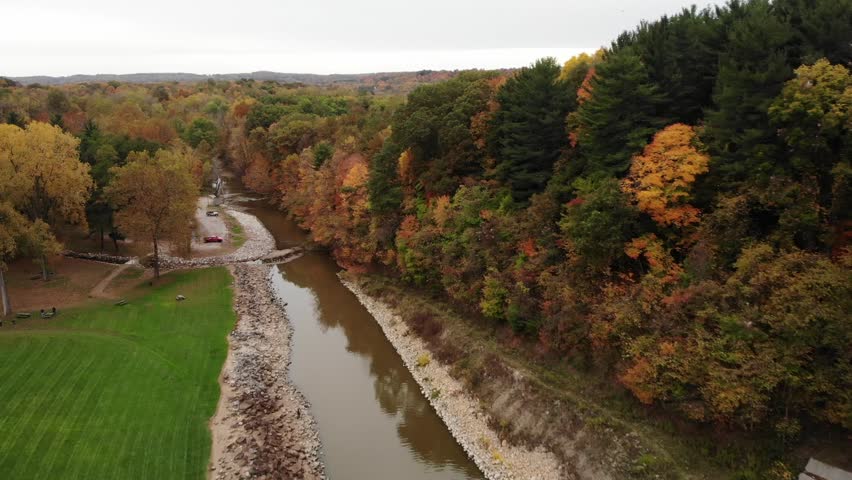 Charles Mill Dam in Richland County Ohio in the Fall in 4K