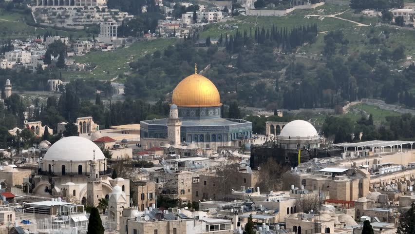 Jerusalem Al Aqsa temple mount dome of the rock, Aerial view,

Drone view from the old city of Jerusalem, 4K, march, 2023 
 Royalty-Free Stock Footage #1101945561