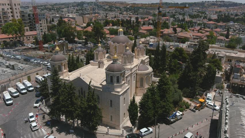 The Russian Compound in Jerusalem, Aerial
It is one of the oldest districts in central Jerusalem, featuring a large Russian Orthodox church, drone view,2022

