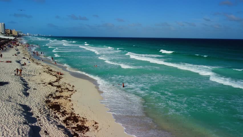 Cancun beach panorama aerial view, Mexico