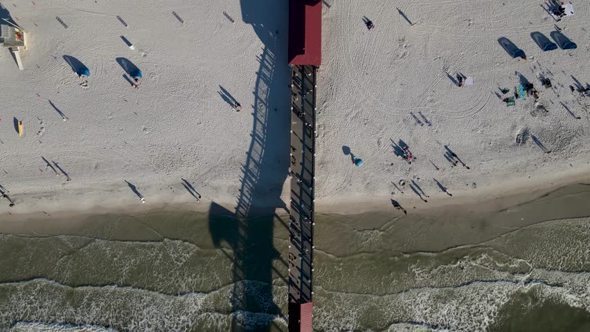 Aerial view of a pier in Clearwater Beach, Florida.