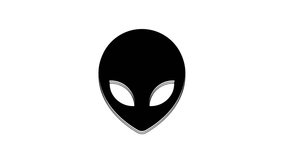 Black Alien icon isolated on white background. Extraterrestrial alien face or head symbol. 4K Video motion graphic animation.