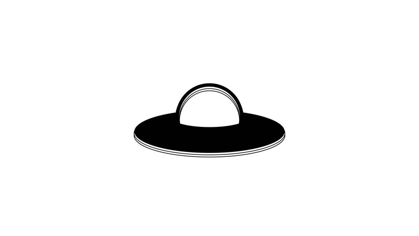 Black UFO flying spaceship icon isolated on white background. Flying saucer. Alien space ship. Futuristic unknown flying object. 4K Video motion graphic animation.