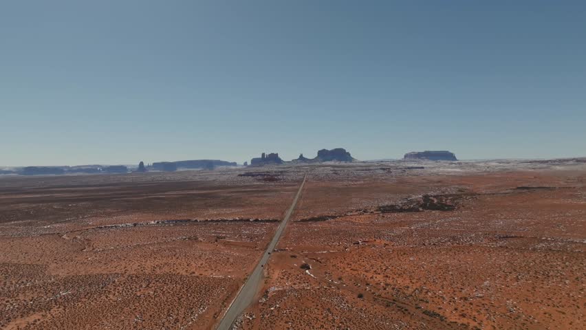Aerial view of Monument Valley road in winter