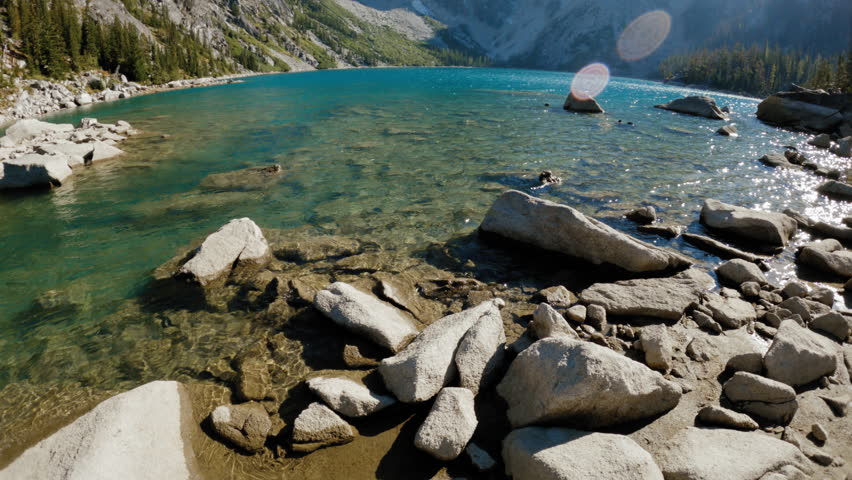 Waters Edge View of Colchuck Lake in Leavenworth Washington. Stunning Landscape in the Alpine Lakes Wilderness of North America