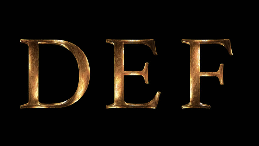 D,E,F Gold Letter Font Animation, Alpha Channel