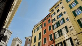 Video of Genoa with Piazza De Ferrari with fountain, San Lorenzo Cathedral, Porto Antico, narrow alleys, Annunziata, Royal Palace, Via Garibaldi, Spianata Castelleto with sunset. 