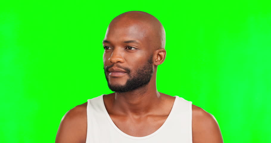 Black man, smile and face on green screen with beauty, happiness and grooming on studio background. Portrait, hygiene and cosmetic care with mockup space, headshot and happy male with dermatology | Shutterstock HD Video #1101963151