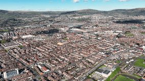 Aerial Video of Residential homes and Business in Belfast City Skyline Cityscape Northern Ireland