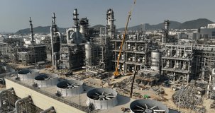 industrial plant construction project, crude oil and gas refinery new construction site large scale, aerial view,
4k video
