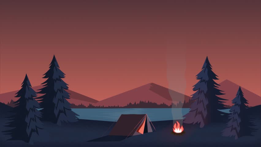 Sunrise, Sunset, Mountain Lakeside camping Landscape, Seamless Loop 2D Animation