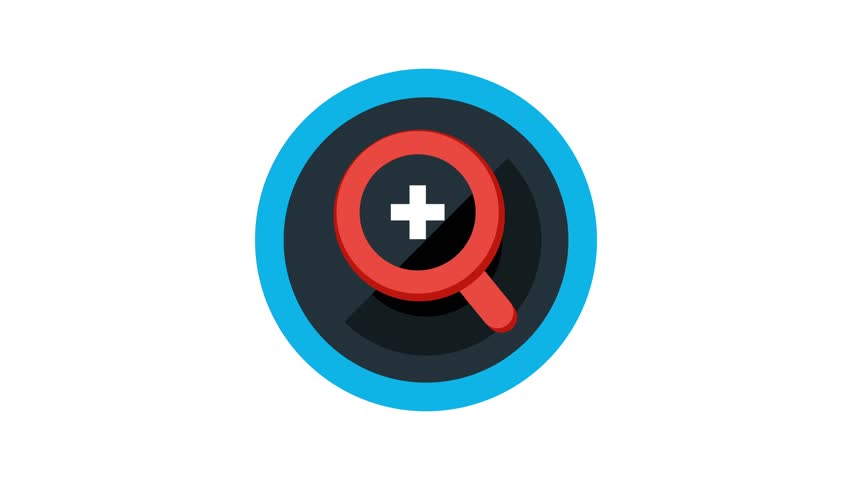 Zoom, search, searching magnifier, lens icon animation, cartoon, illustration, vector on white background. Web symbol.