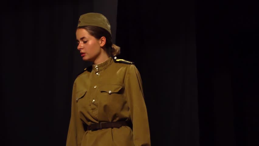 Retro army uniform fashion woman isolated