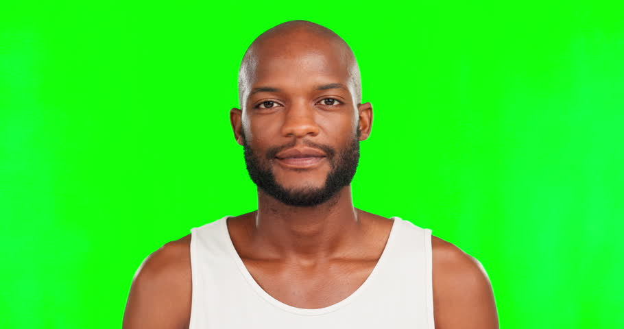 Black man, happy and face on green screen with beauty, happiness and grooming on studio background. Portrait, hygiene and cosmetic care with mockup space, headshot and male with smile and dermatology | Shutterstock HD Video #1101974861