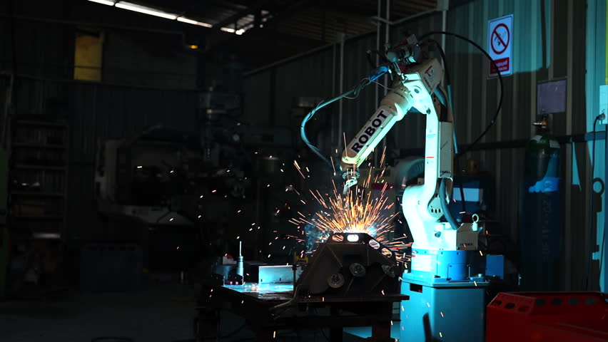welding robots represent the movement in the automotive parts industry Royalty-Free Stock Footage #1101979109