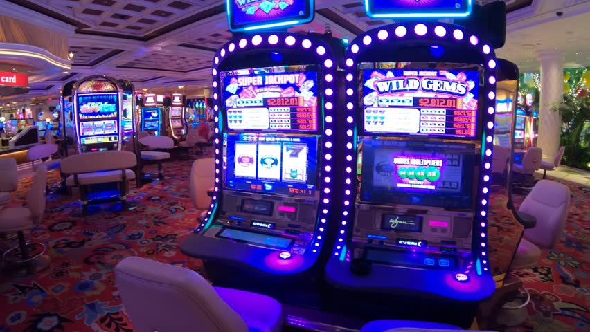 Las Vegas, Nevada, United States - August 18, 2018: slot machine inside the luxurious Wynn Resort Hotel, a 5-star, themed Paradise, Las Vegas Strip. The hotel stands in place of old Desert inn.