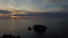 Spring in Montenegro. Drone video. Sunset over the island of Old Ulcinj from above.