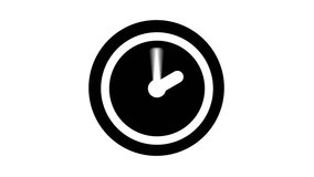 Clock running icon. Time concept. 2d, animation, cartoon, illustration, clip art, vector. Web page sign in black and white. Alpha channel. Time lapse.