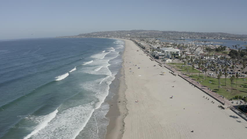 Aerial fly above San Diego. Beach view.