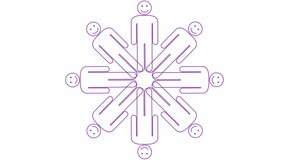 Animated violet line smile people circle ornate. Decorative element from symbols of people turn around. Concept of social, teamwork, connection, communication, society. Looped video. Vector illustrati