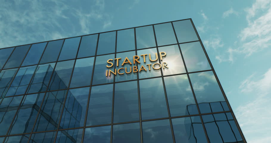 Startup incubator glass building concept. Business capital investment support and development symbol on front facade 3d animation. Royalty-Free Stock Footage #1101985397