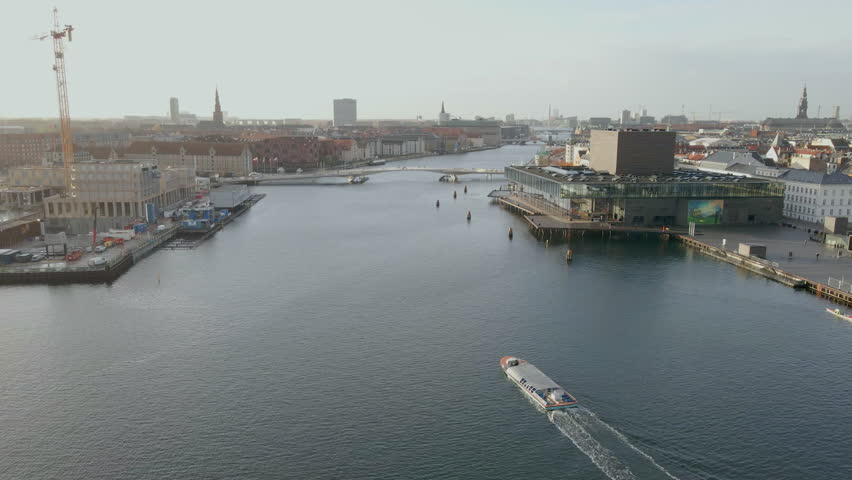 Approaching The Royal Danish Playhouse on Copenhagen's waterfront Royalty-Free Stock Footage #1101985799