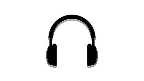 Black Headphones icon isolated on white background. Earphones sign. Concept object for listening to music, service, communication and operator. 4K Video motion graphic animation.