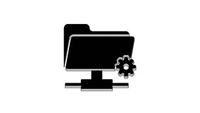 Black FTP settings folder icon isolated on white background. Software update, transfer protocol, router, teamwork tool management, copy process. 4K Video motion graphic animation.