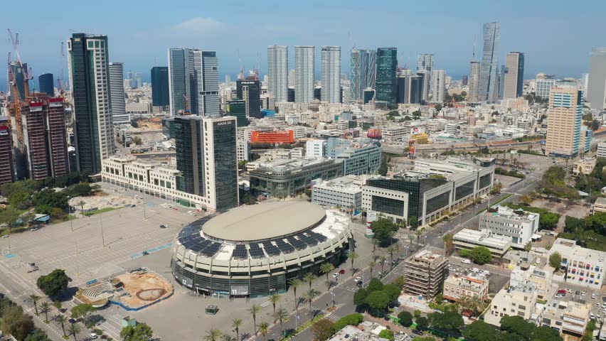 Tel Aviv aerial skyline view on a clear day - 4k Israel
