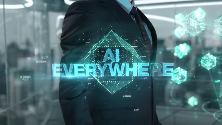 Businessman with AI everywhere hologram concept