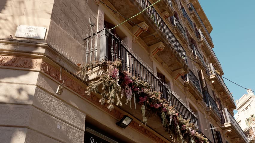Dramatic Low Angle Exterior Shot Of Facade beautiful building. Tilt down camera