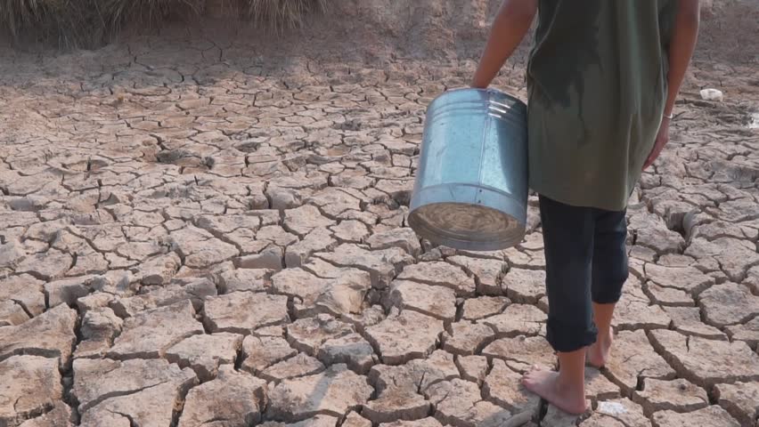  A girl's walking on dry ground. Water crisis, Concept drought and crisis environment. Royalty-Free Stock Footage #1102017939