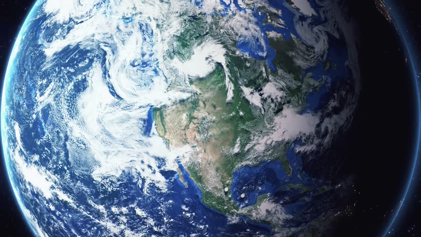 Earth zoom in from space and focus on Casper, Wyoming, USA. 3D Animation. Background for travel intro.