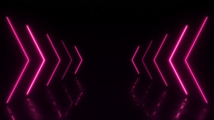 3d cycled animation, abstract pink red neon background with glowing arrows, showing forward direction. Empty stage. forward direction concept. Laser glowing lines on a dark background. | Shutterstock HD Video #1102028377