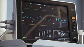 Heartbeat monitor show pulse of patient on surgeon table. Heart rate monitor in hospital. Medical vital signs monitor instrument in a hospital on anesthesia surgery monitor. ECG. Patient heartbeat - Powered by Shutterstock - Get 15% off with code: PIKWIZARD15