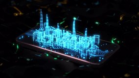 3D model and rendering hologram polygon building city wire-frame  pop up from display mobile phone. - Powered by Shutterstock - Get 15% off with code: PIKWIZARD15