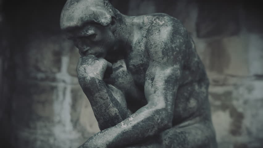 Thinking man statue. 3D animation of 100 year old statue Thinker by Auguste Rodin. Royalty-Free Stock Footage #1102035123