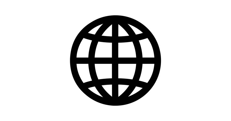World turning,  Globe planet earth. 2d micro Animation, cartoon, illustration, clip art, vector. Web symbol vector black and white, alpha channel.
