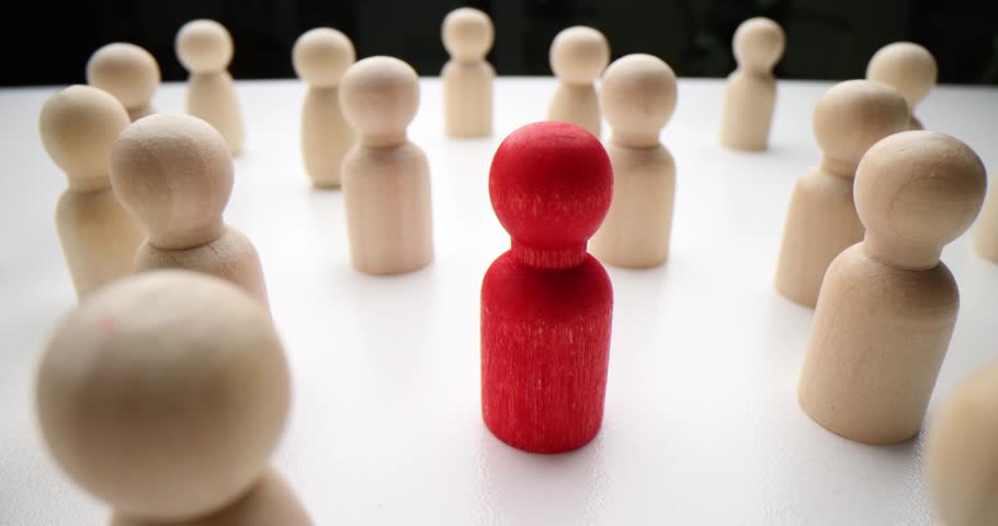 Red figurine of person in crowd of identical people Royalty-Free Stock Footage #1102036283