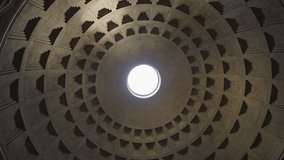 Rome Italy Pantheon dome footage panning around the oculus showing the sky and the dome roof this concrete coffered dome is poured into moulds the building is a popular tourist attraction in Rome
 - Powered by Shutterstock - Get 15% off with code: PIKWIZARD15