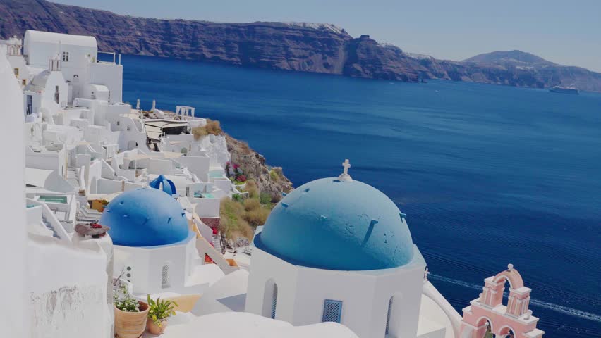 Panoramic view of Santorini island.
