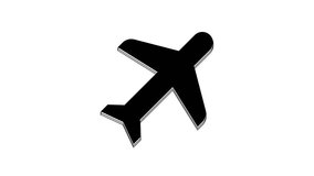 Black Plane icon isolated on white background. Flying airplane icon. Airliner sign. 4K Video motion graphic animation.