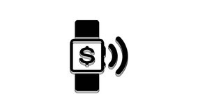 Black Contactless payment icon isolated on white background. Smartwatch with nfc technology making wireless contactless transactions. 4K Video motion graphic animation. - Powered by Shutterstock - Get 15% off with code: PIKWIZARD15