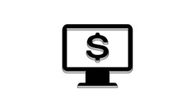 Black Computer monitor with dollar icon isolated on white background. Internet financial security concept, online finance protection. 4K Video motion graphic animation.