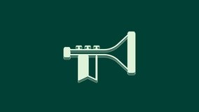 White Trumpet icon isolated on green background. Musical instrument. 4K Video motion graphic animation.