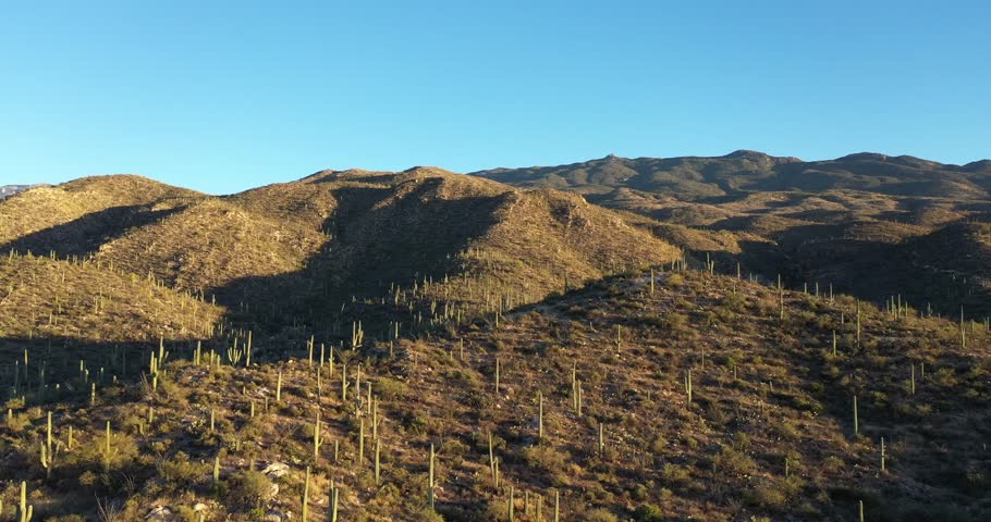 Aerial view of the landscape near Saguaro National Park just before sunset.