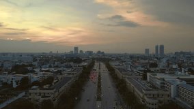 Democracy Monument evening thailand sunset. Spectacular aerial view flight drone