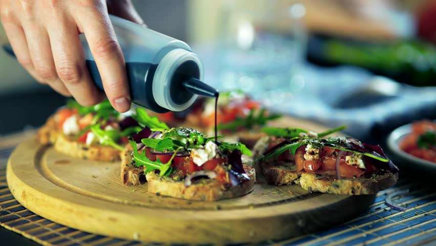 Homemade Toast Bread Breakfast.  Appetizer Canape  European Breakfast. Grilled Toast Bread Canape. Sandwich With Cheese. Mozzarella And Tomato On Toast Bread. Rustic Sandwich Mediterranean Breakfast | Shutterstock HD Video #1102048887