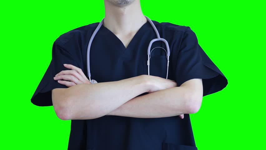 Doctors with folded arms, medical workers. Wear medical scrubs. Chromakey. | Shutterstock HD Video #1102051215